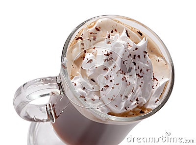 Glass of Viennese coffee top view close-up with whipped cream Stock Photo