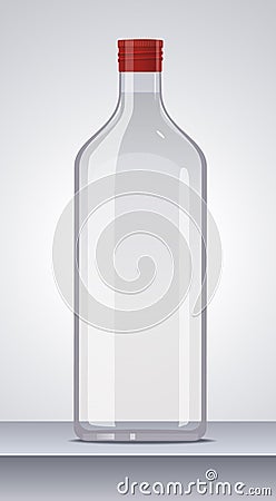 Glass vodka bottle with red cap. Vector illustration. Vector Illustration