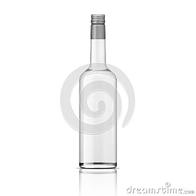 Glass vodka bottle with cap. Vector Illustration