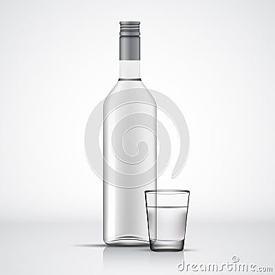 Glass Vodka bottle and shot template Vector Illustration