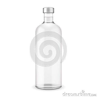Glass vodka bottle with silver cap. Vector Illustration
