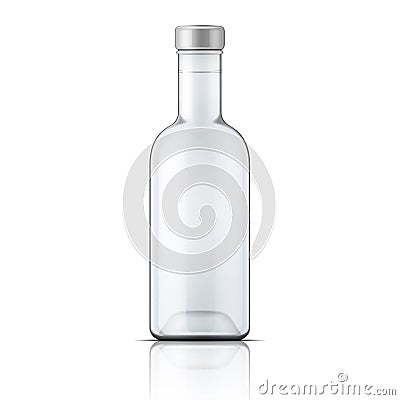 Glass vodka bottle with silver cap. Vector Illustration