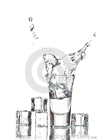 Glass vodka and ice Stock Photo