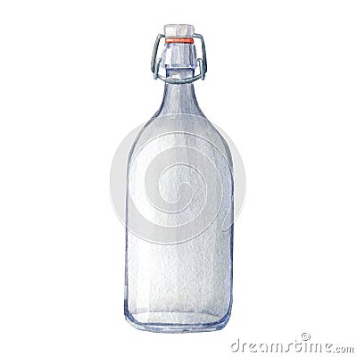 Glass water bottle with tight-fitting stopper Cartoon Illustration
