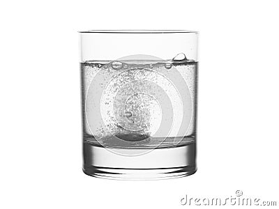 Glass of water with effervescent tablet isolated on white Stock Photo