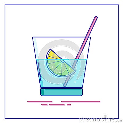 Glass of water with lemon Vector Illustration