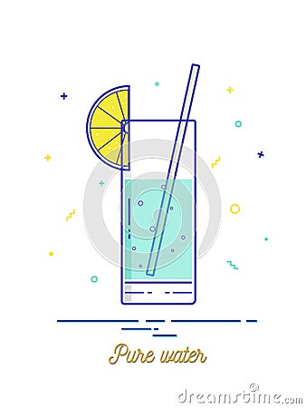 Glass of water with lemon Vector Illustration