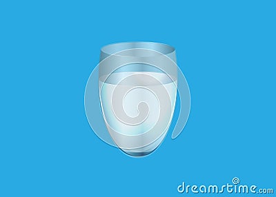 Glass of water or liquid isolated on light blue background, 3D realistic vector illustration. Shiny transparent glass cup Glossy Vector Illustration