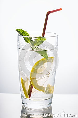 Glass of water with mint and lemon Stock Photo