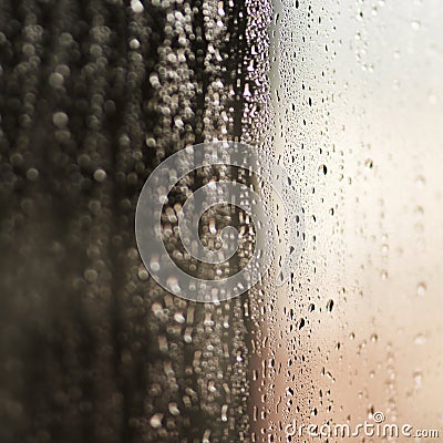 Glass, water or raindrops with steam on surface, texture and wallpaper or screensaver with abstract. Moisture, humid or Stock Photo