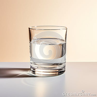 Glass Of Water On Table: Minimalistic Photorealistic Rendering Stock Photo