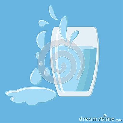 Glass of water with water drops and splashes. Vector Illustration