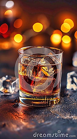 Glass of whiskey with ice Stock Photo