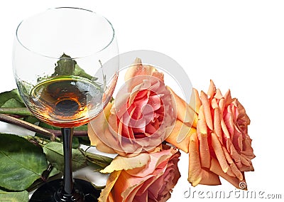 Glass with wine and a bouquet Stock Photo