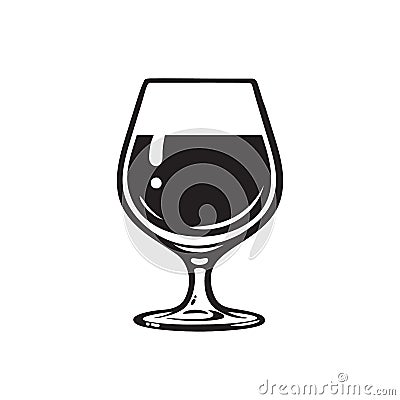 Glass of wine, brandy, cognac or whiskey. Wineglass icon. Snifter beer glass. Vector illustration on white background. Vector Illustration