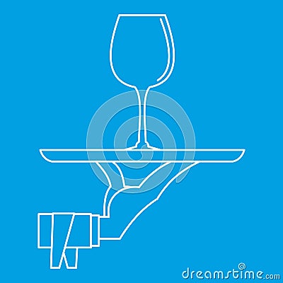 Glass of wine on a tray icon, outline style Vector Illustration