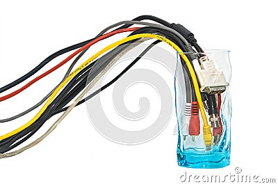 Glass with wires as concept of info consumption Stock Photo