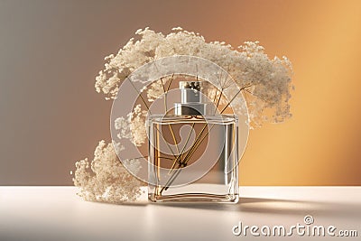 glass woman aroma essence perfume smell fragrance bottle cosmetic flower scent. Generative AI. Stock Photo