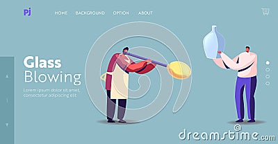 Glassblowing Antique Craftsmanship Landing Page Template. Tiny Glassblower Male Character Blowing Huge Glass Bubble Vector Illustration