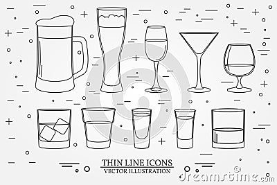 Glasses for alcoholic drinks. Beverage, cocktail, drinks vector Vector Illustration