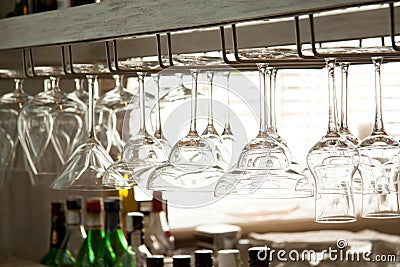 Glasses on the bar closeup Stock Photo