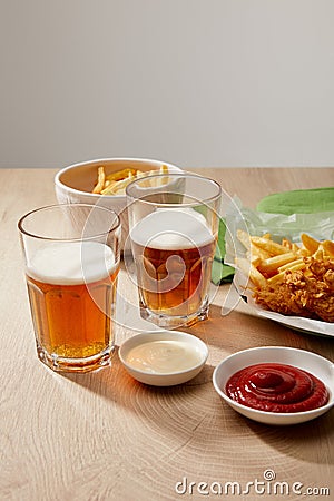 Of beer, chicken nuggets with french Stock Photo