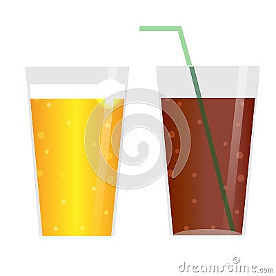 Glasses with beer, cider, lemonade or ice tea. Drinks icons, isolated design elements Vector Illustration