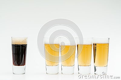 5 glasses of beer symbolize diversity Stock Photo