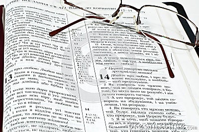 Glasses bible Stock Photo