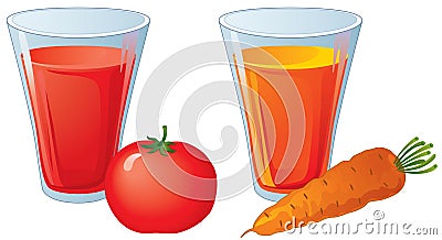 Glasses of carrot and tomato juice Vector Illustration