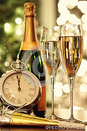 Glasses of champagne with festive background Stock Photo