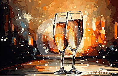 glasses champagne, Champagne festive cheers, gold sparkling bokeh, sparkling wine Stock Photo