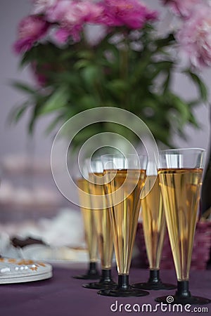 glasses of champagne, festive table decoration concept. New year or Christmas concept Stock Photo