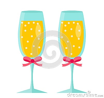 Glasses of champagne icon, flat design. Isolated on white background. Vector Illustration