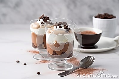 Glasses chocolate parfait. Generate Ai Stock Photo