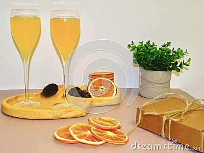 in glasses Classic Mimosa cocktail with sparkling wine and orange juice Stock Photo