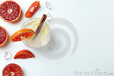 Glasses of cocktail with citrus on white background Stock Photo