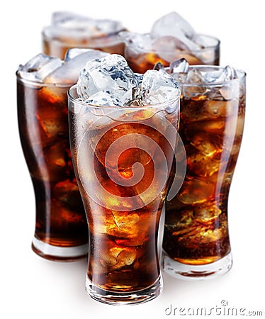 Glasses with cola and ice cubes Stock Photo