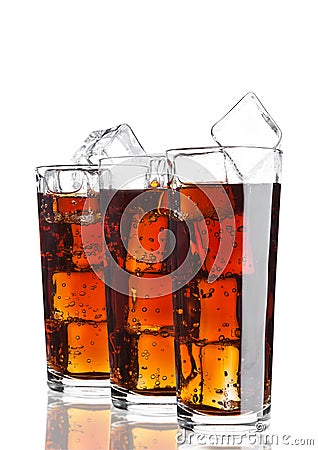 Glasses of cola soda drink cold with ice cubes Stock Photo