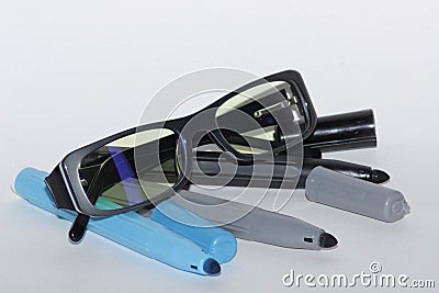 Glasses for the computer, protect the eyesight. Stock Photo