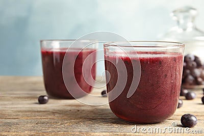 Glasses with delicious acai smoothie Stock Photo