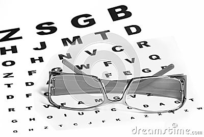 Glasses and eye-chart Stock Photo