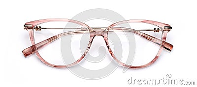 Glasses eye isolated on white. Eyeglasses for read closeup top view. Stock Photo