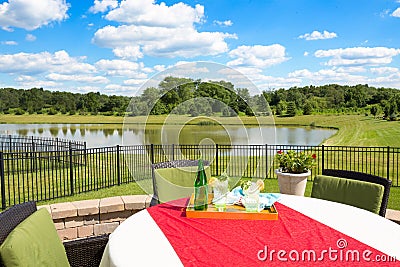 Glasses of fresh iced water on a garden table Stock Photo