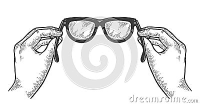 Glasses in hands sketch engraving vector Vector Illustration