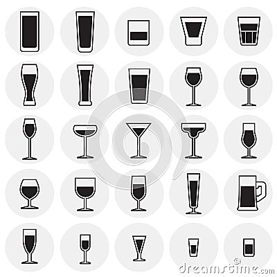 Glasses icons set on cirlces background for graphic and web design. Simple vector sign. Internet concept symbol for Vector Illustration