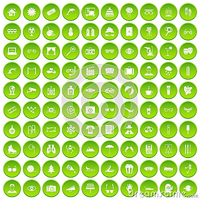 100 glasses icons set green circle Vector Illustration