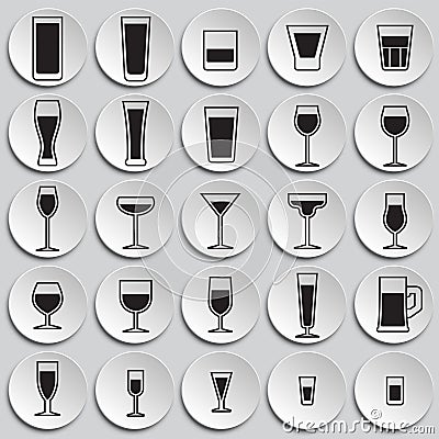 Glasses icons set on plates background for graphic and web design. Simple vector sign. Internet concept symbol for Vector Illustration