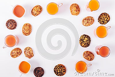 Glasses with juice and cookies on a plate Stock Photo