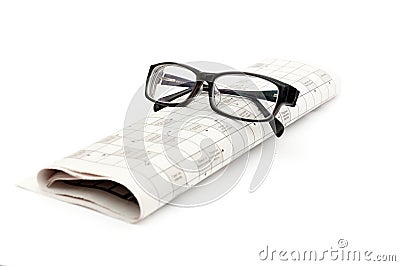 Glasses and newspaper Stock Photo